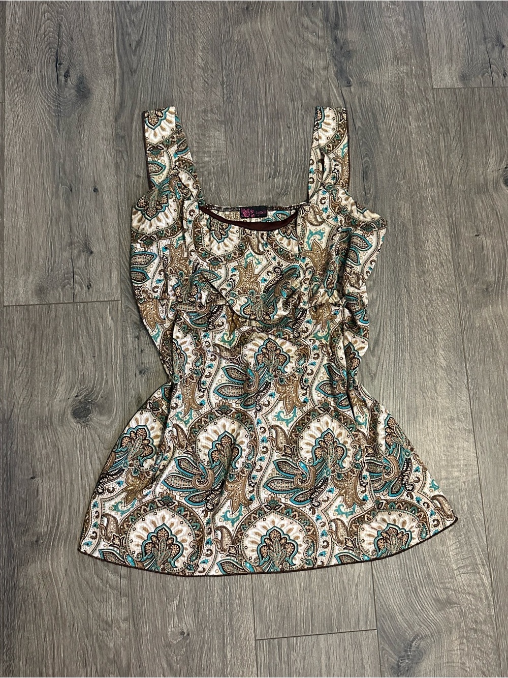 Y2K Agenda Paisley Print Tiered Tank Top Brown Teal